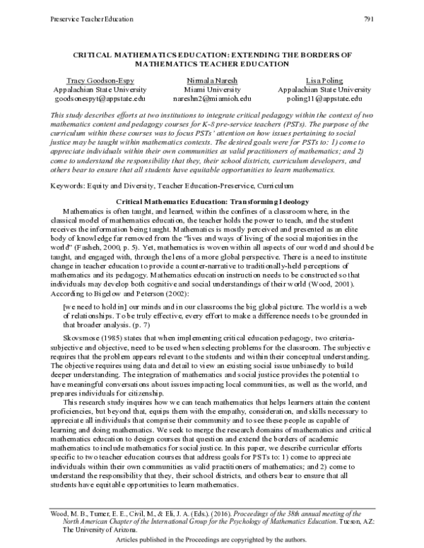 (PDF) Critical Mathematics Education: Extending the Borders of ...
