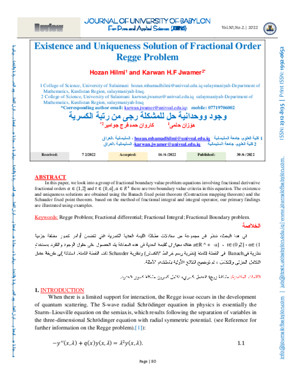 (PDF) Existence and Uniqueness Solution of Fractional Order Regge Problem
