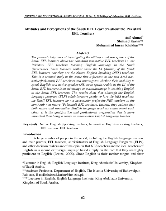 (PDF) Attitudes and Perceptions of the Saudi EFL Learners about the ...