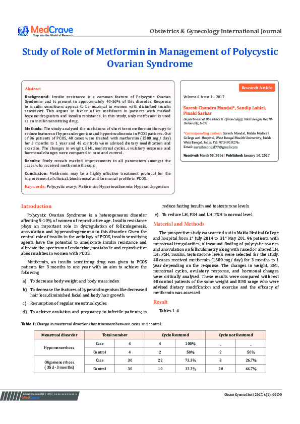 (PDF) Study of Role of Metformin in Management of Polycystic Ovarian ...
