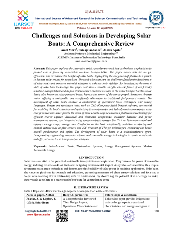 (PDF) Challenges and Solutions in Developing Solar Boats: A ...