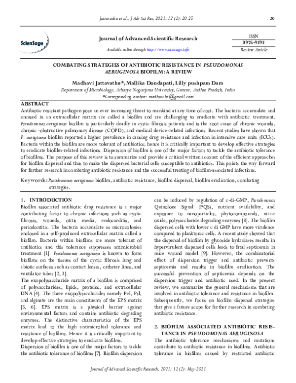 (PDF) Combating Strategies of Antibiotic Resistance in Pseudomonas ...