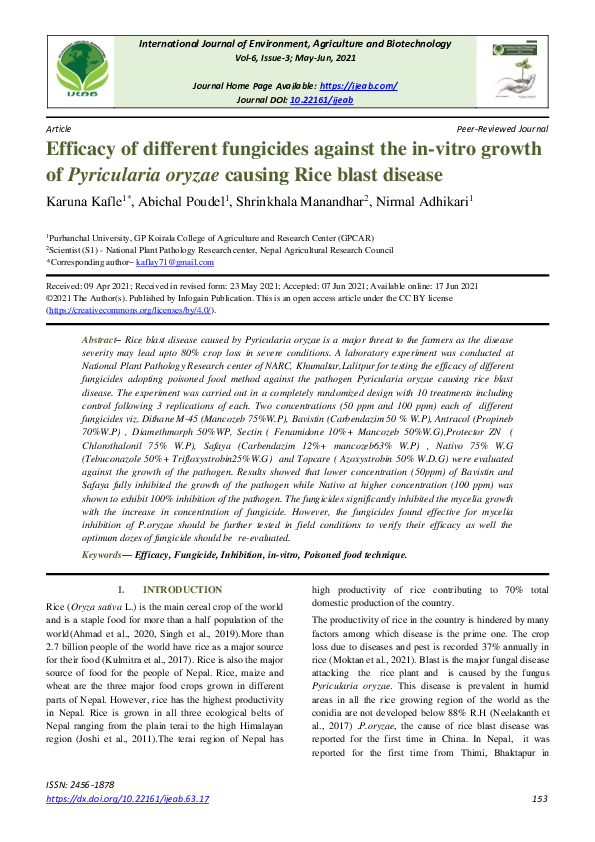 (PDF) Efficacy of different fungicides against the in-vitro growth of ...