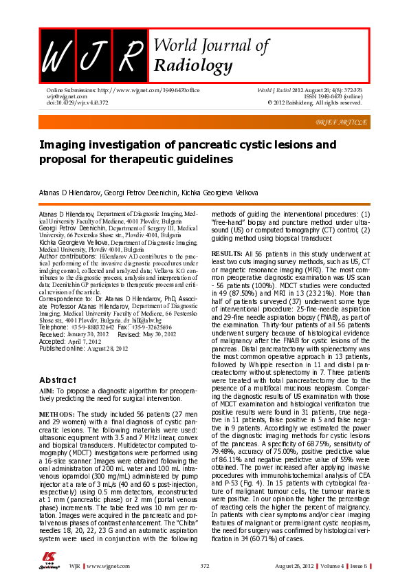 (PDF) Imaging investigation of pancreatic cystic lesions and proposal ...