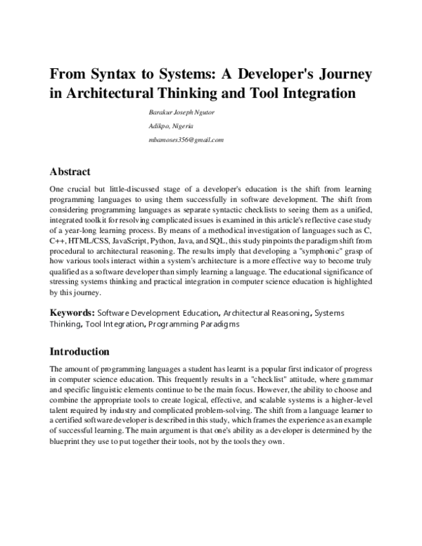 (PDF) From Syntax to Systems: A Developer's Journey in Architectural ...