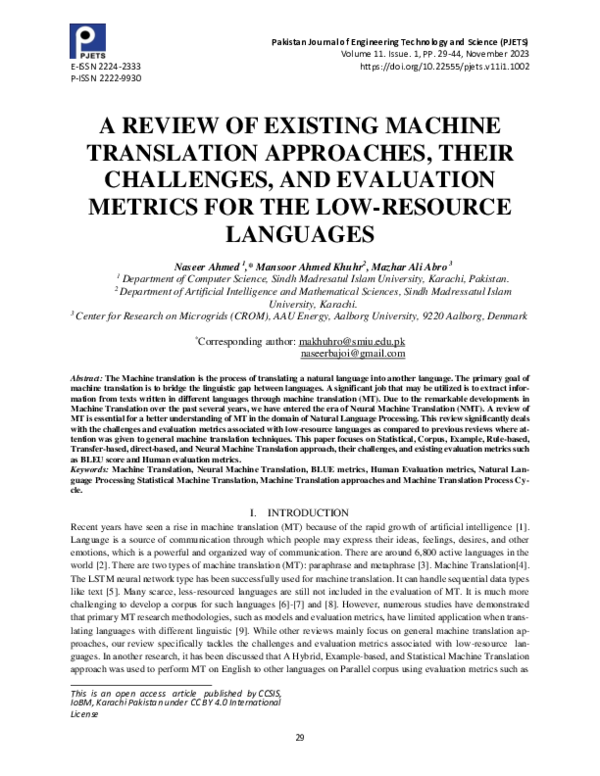 (PDF) A REVIEW OF EXISTING MACHINE TRANSLATION APPROACHES, THEIR ...