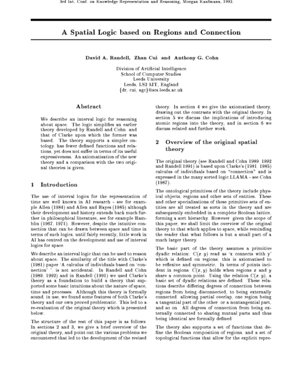(PDF) A Spatial Logic Based on Regions and Connection
