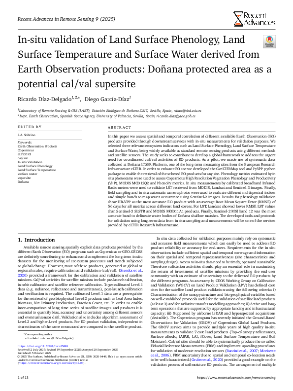 (PDF) In-situ validation of Land Surface Phenology, Land Surface ...