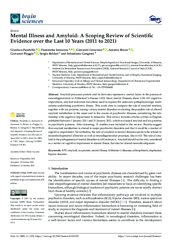 (PDF) Mental Illness and Amyloid: A Scoping Review of Scientific ...