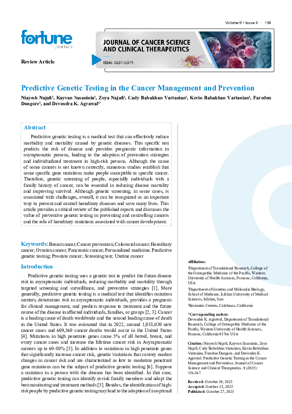 (PDF) Predictive Genetic Testing in the Cancer Management and Prevention