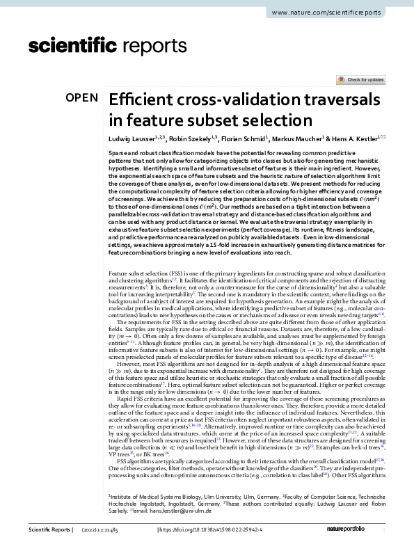 (PDF) Efficient cross-validation traversals in feature subset selection