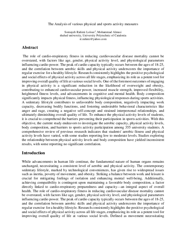 (PDF) The Analysis of various physical and sports activity measures