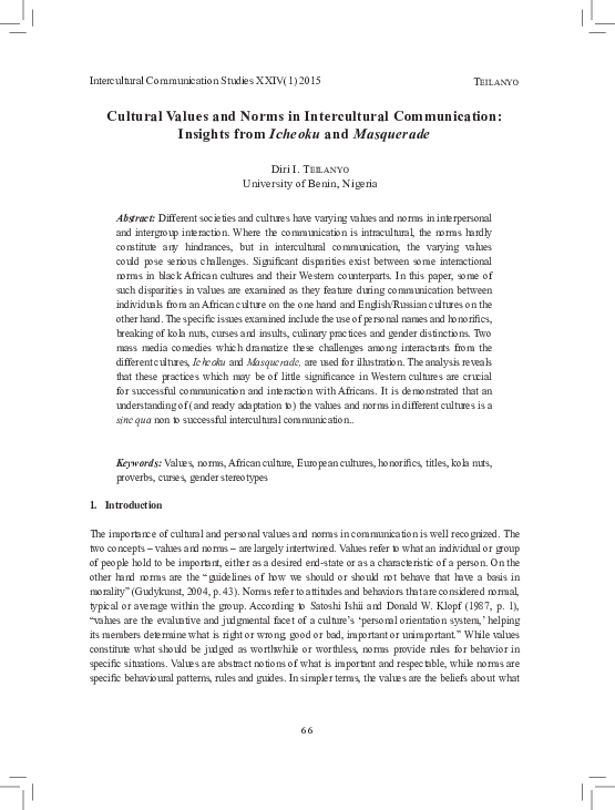 (PDF) Cultural Values and Norms in Intercultural Communication ...