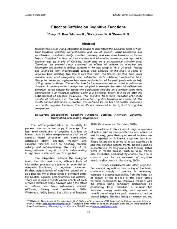 (PDF) Effect of Caffeine on Cognitive Functions