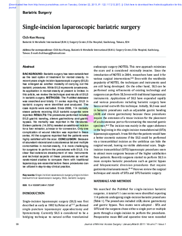 (PDF) Single-incision laparoscopic bariatric surgery