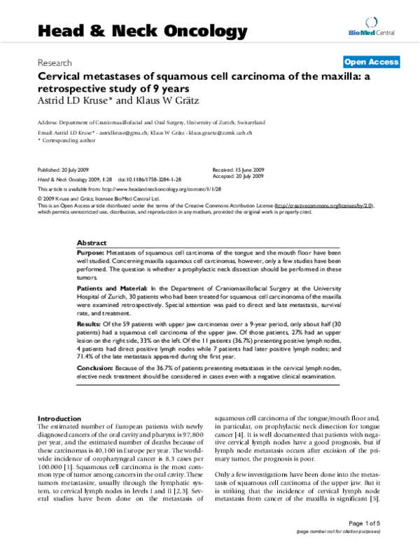 (PDF) Cervical metastases of squamous cell carcinoma of the maxilla: a ...