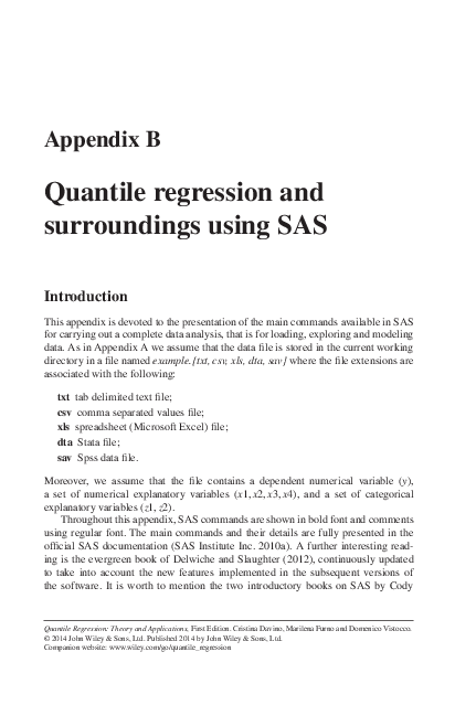 (PDF) Appendix B Quantile regression and surroundings using SAS