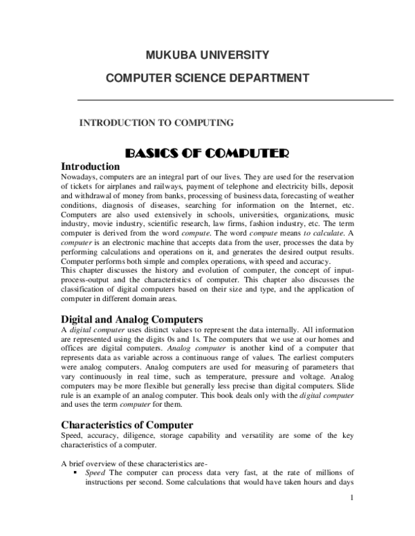 (PDF) BASICS OF COMPUTER
