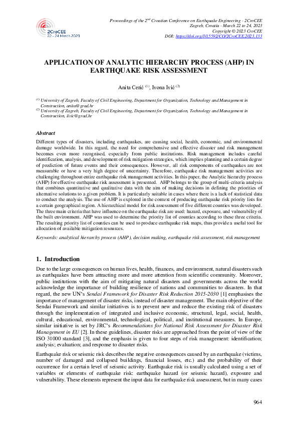 (PDF) Application of Analytic Hierarchy Process (Ahp) in Earthquake ...