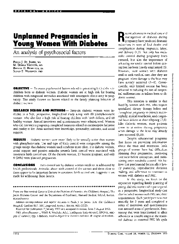 (PDF) Unplanned Pregnancies in Young Women With Diabetes: An analysis ...