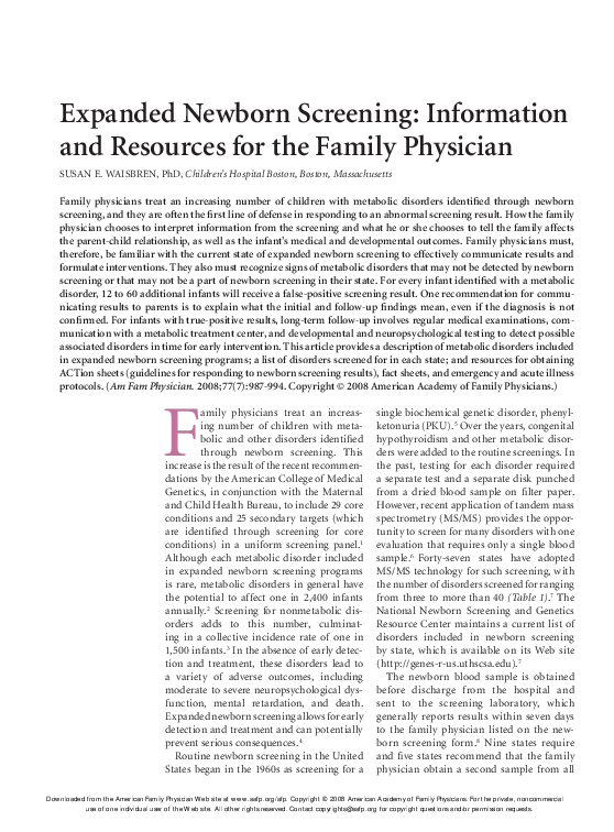 (PDF) Expanded newborn screening: information and resources for the ...