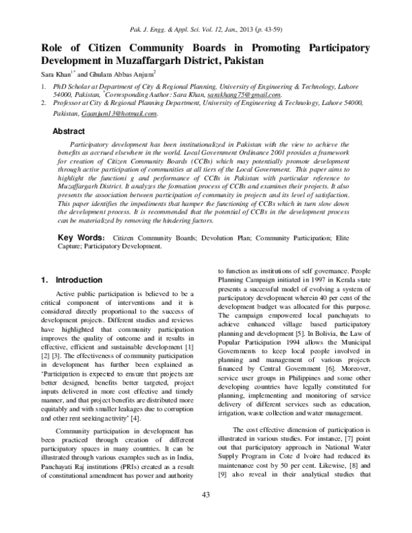 (PDF) Role of Citizen Community Boards in Promoting Participatory ...