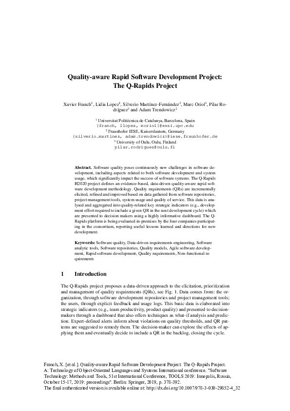 (PDF) Quality-Aware Rapid Software Development Project: The Q-Rapids ...