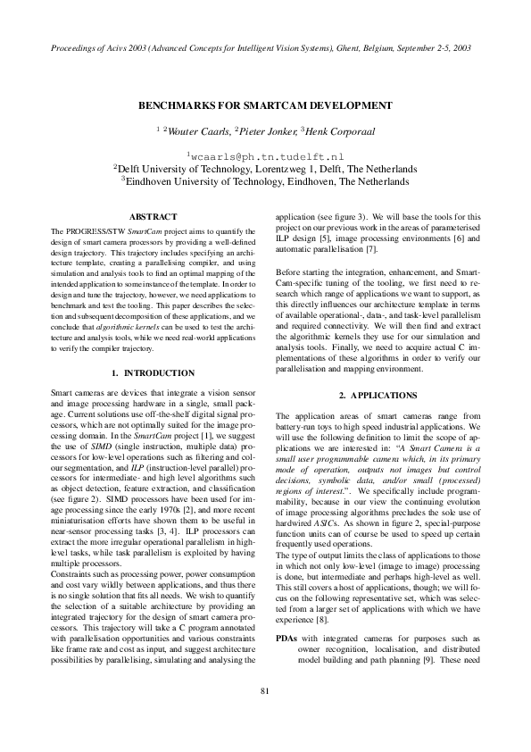 (PDF) Benchmarks for smartcam development