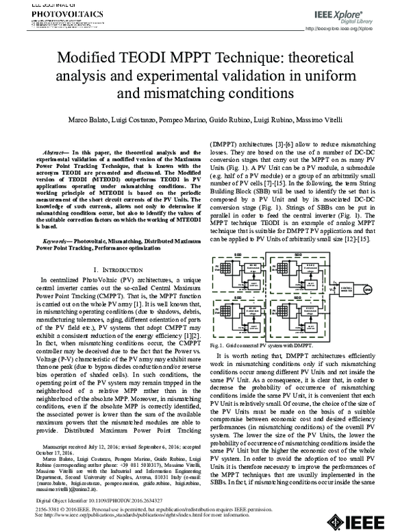 (PDF) Modified TEODI MPPT Technique: Theoretical Analysis and ...