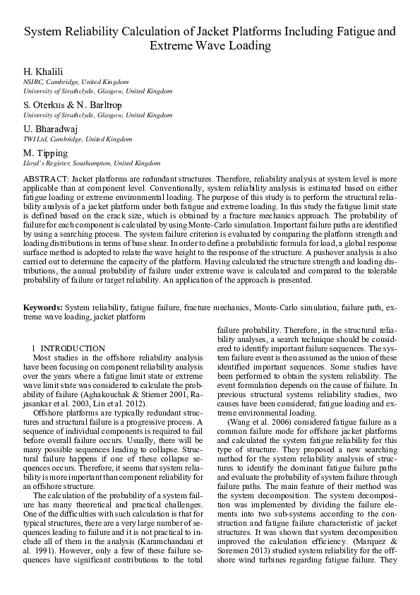 (PDF) System reliability calculation of jacket platforms including ...