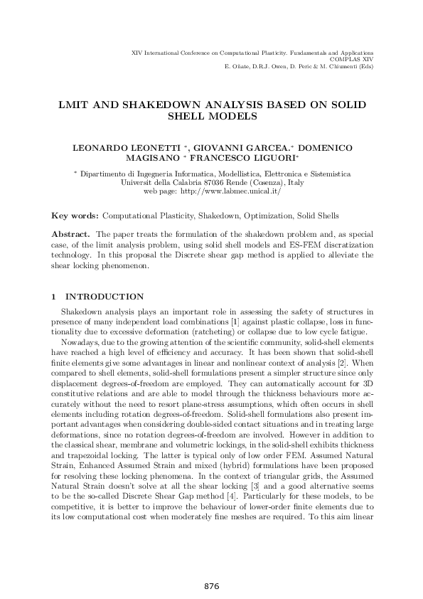 (PDF) Lmit and shakedown analysis based on solid shell models
