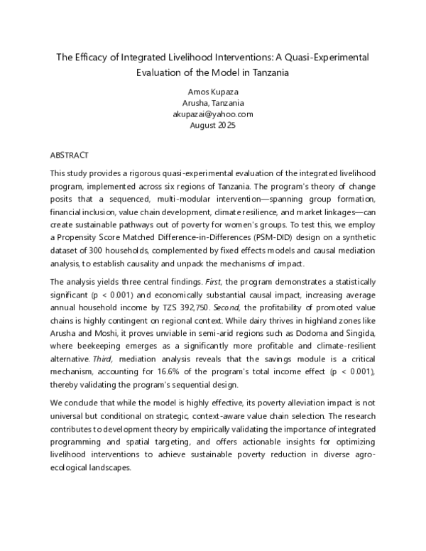 (PDF) The Efficacy of Integrated Livelihood Interventions: A Quasi ...