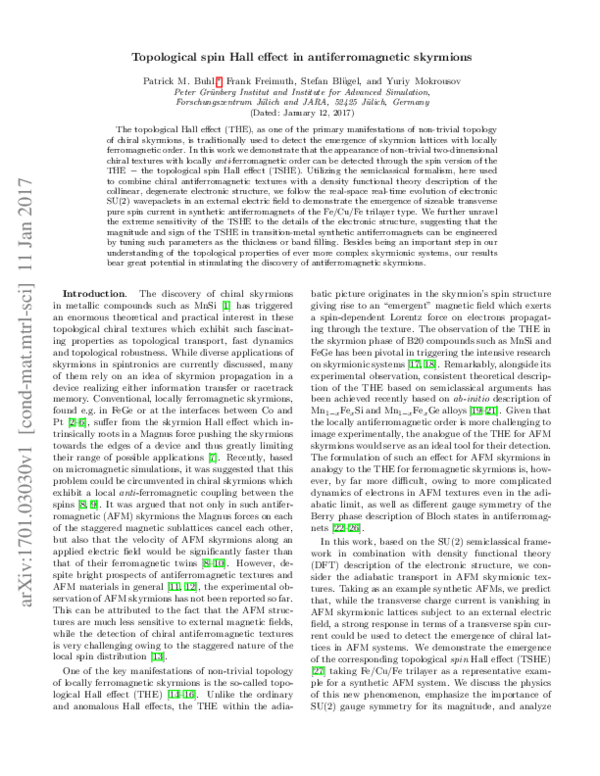 (PDF) Topological spin Hall effect in antiferromagnetic skyrmions