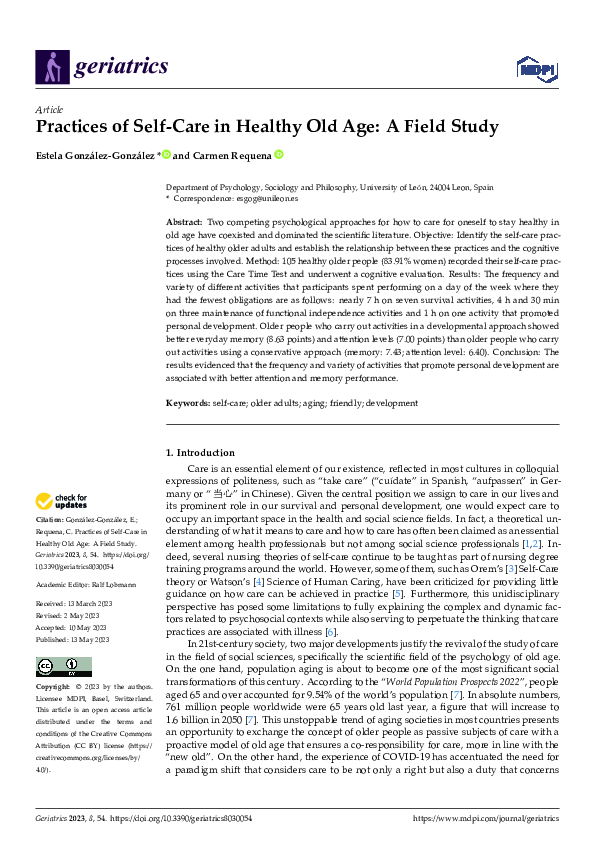 (PDF) Practices of Self-Care in Healthy Old Age: A Field Study