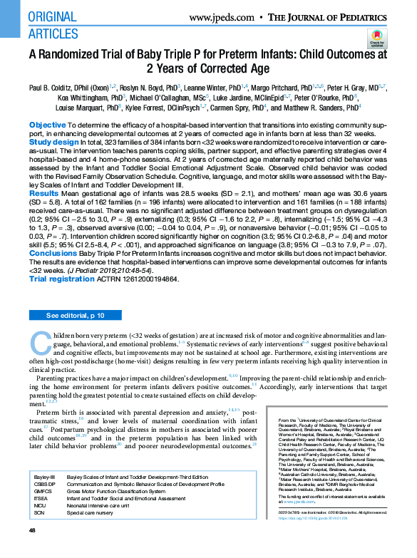 (PDF) A Randomized Trial of Baby Triple P for Preterm Infants: Child ...