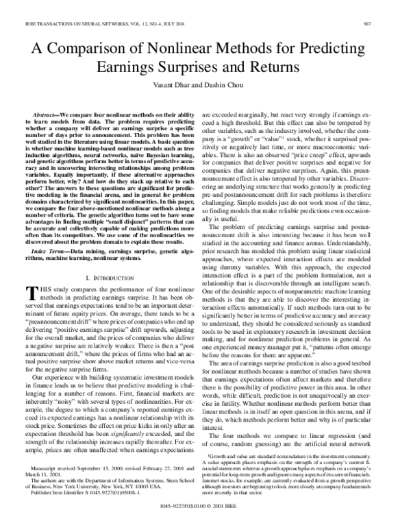 (PDF) A comparison of nonlinear methods for predicting earnings ...