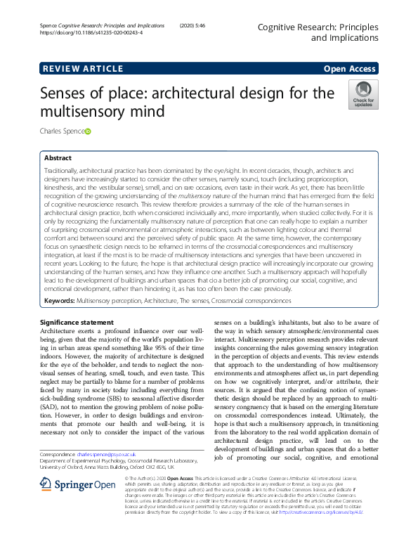 (PDF) Senses of place: architectural design for the multisensory mind