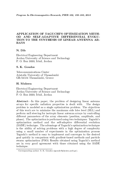 (PDF) Application of Taguchi's Optimization Method and Self-Adaptive ...