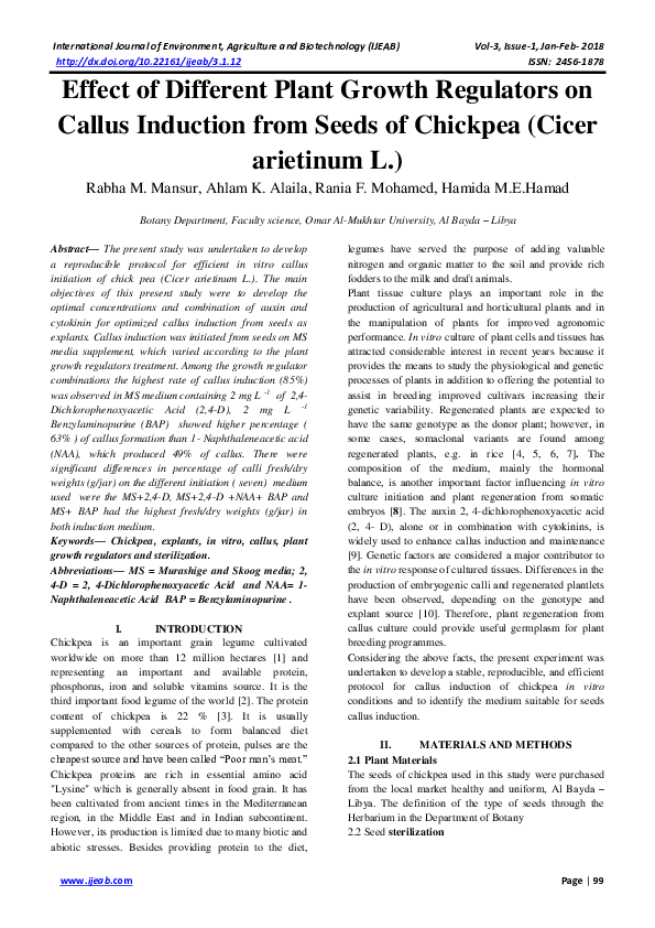 (PDF) Effect of Different Plant Growth Regulators on Callus Induction ...