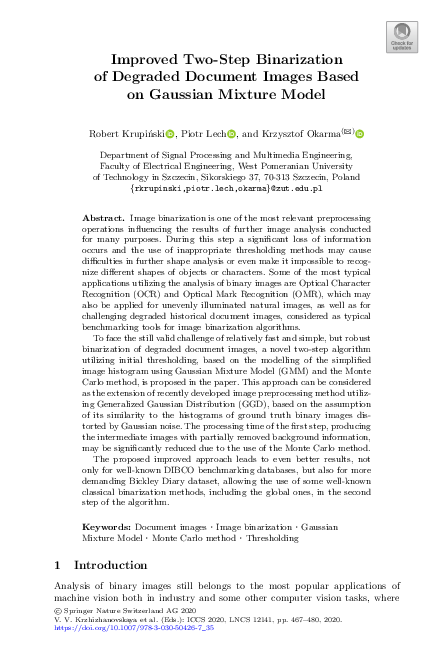 (PDF) Improved Two-Step Binarization of Degraded Document Images Based ...