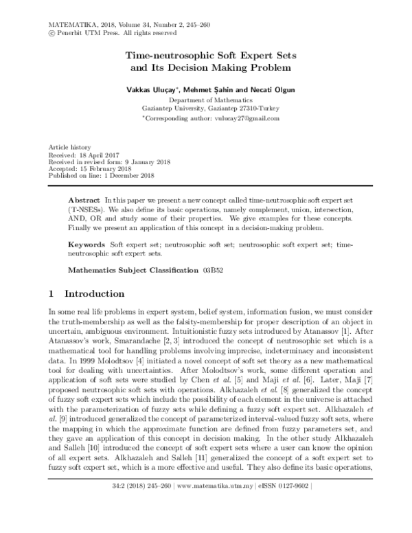 (PDF) Time-neutrosophic Soft Expert Sets and Its Decision Making Problem