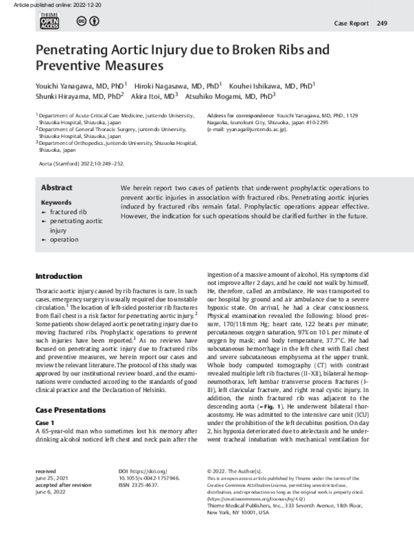 (PDF) Penetrating Aortic Injury due to Broken Ribs and Preventive Measures