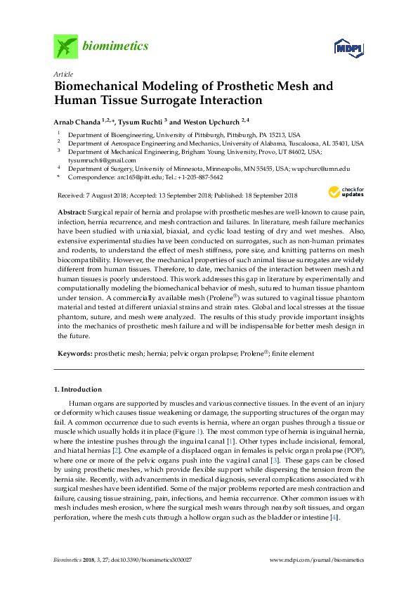 (PDF) Biomechanical Modeling of Prosthetic Mesh and Human Tissue ...