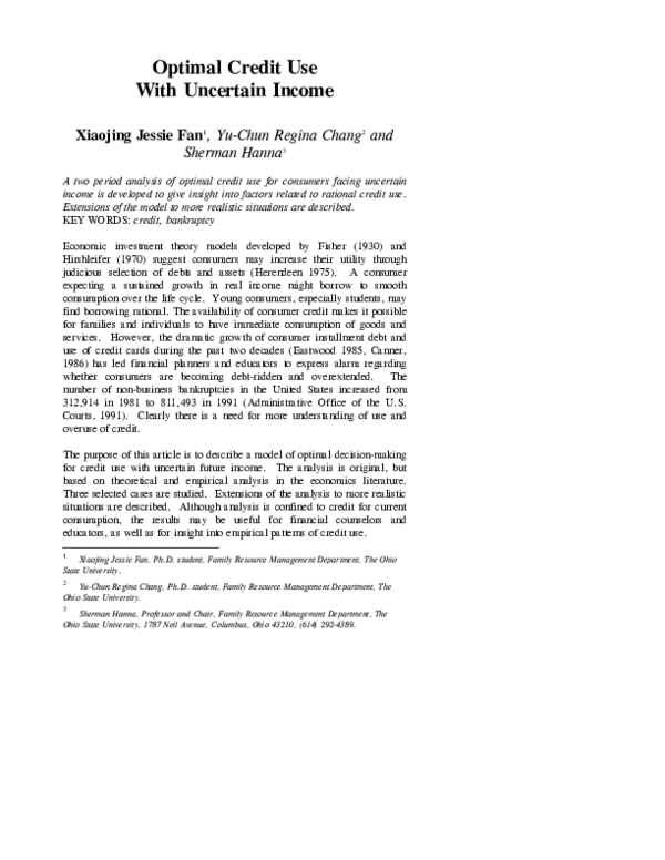 (PDF) Optimal credit use with uncertain income