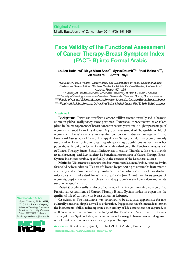 (PDF) Face Validity of the Functional Assessment of Cancer Therapy ...