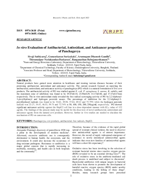 (PDF) In vitro Evaluation of Antibacterial, Antioxidant, and Anticancer ...