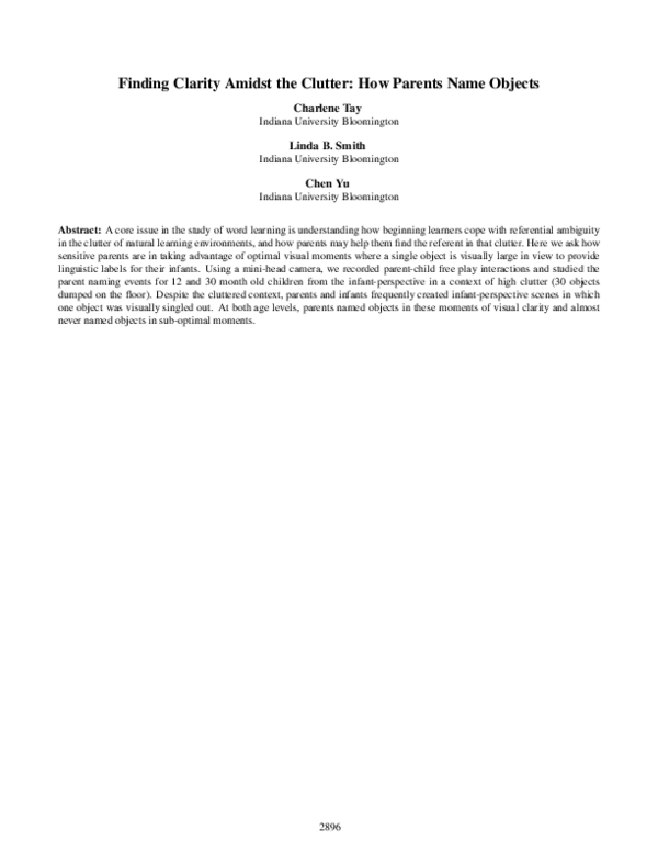 (PDF) Finding Clarity Amidst the Clutter: How Parents Name Objects