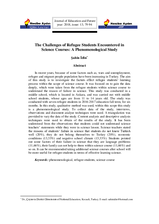 (PDF) The Challenges of Refugee Students Encountered in Science Courses ...