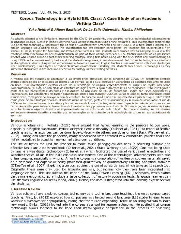 (PDF) Corpus Technology in a Hybrid ESL Class: A Case Study of an ...