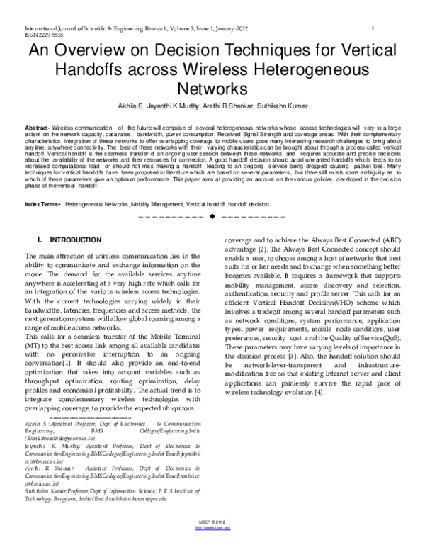 (PDF) An Overview on Decision Techniques for Vertical Handoffs across ...